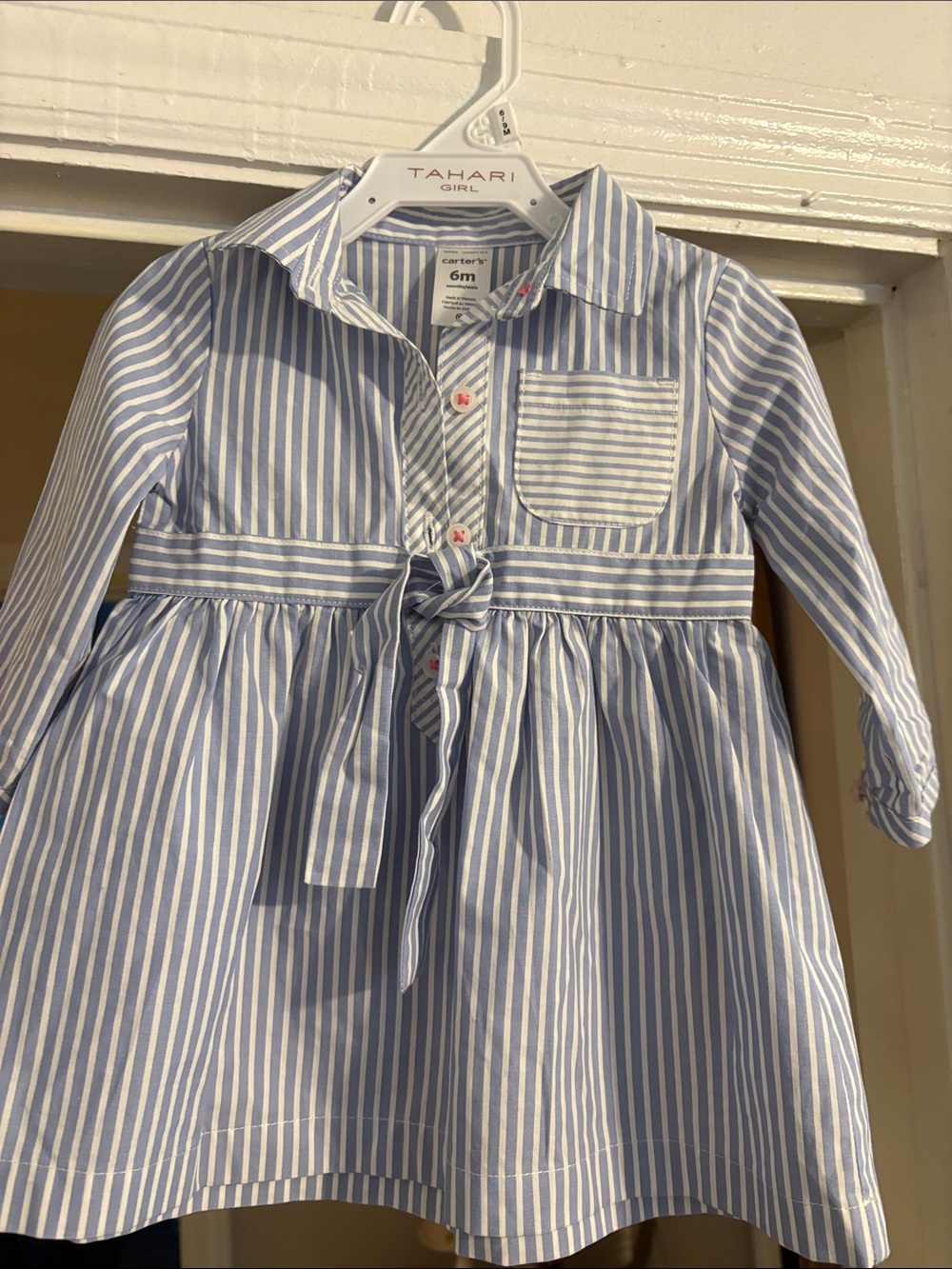 Carter's Blue and White Striped Tie-Waist Dress Pajamas